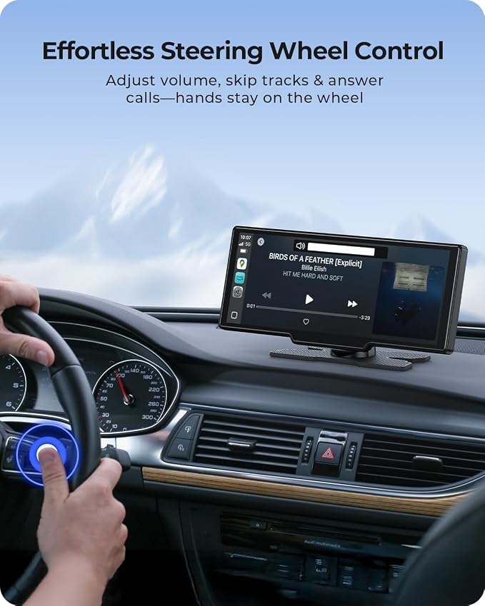 9.26" Carplay Screen with 4K Dash Cam & HD Backup Camera, Wireless Portable Car Play Screen for Apple CarPlay & Android Auto, OTA, Bluetooth 5.0, Mirror Link, Voice Control, GPS Navigation, FM