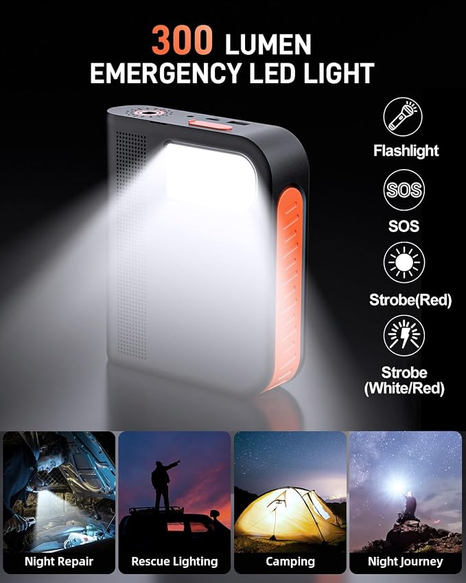 10000 amp Jump Starter with Air Compressor for Car, Battery Portable Power Pack 150PSI Tire Inflotor, USB Charge, LED Light, for All Gas and Up to 8L Diesel Engines Jumper Box