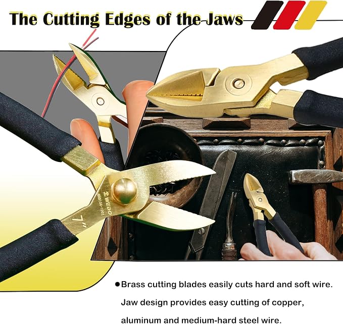 WEDO Brass Pliers Set with Non-Slip Handle - 8" Snipe Nose, 7" Diagonal Cutting Pliers