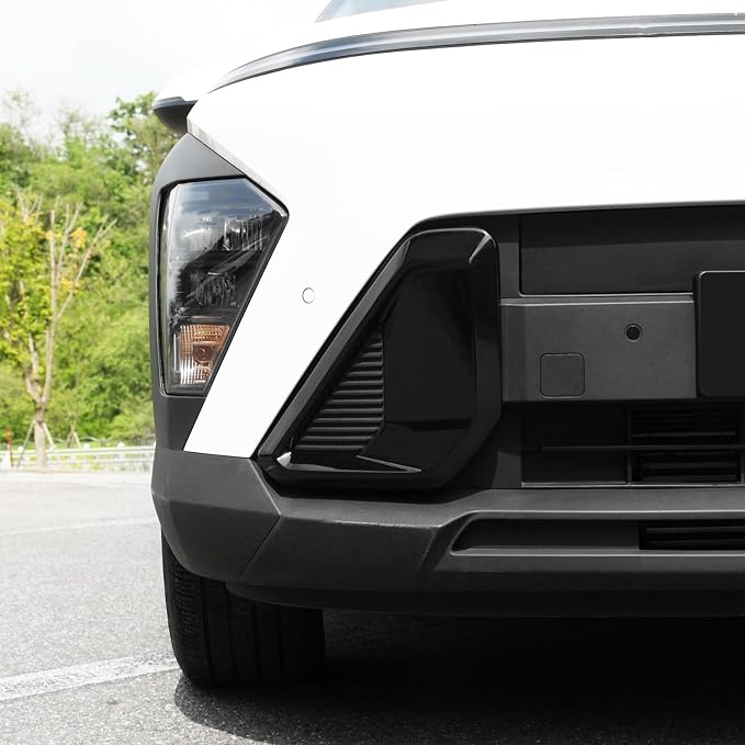 ABS Front Bumper Side Air Vent Cover Fog Light Lamp Decor Cover Front Bumper Middle Mesh Cover Compatible with Hyundai Kona 2024 2025 SX2 Accessories (Glossy Black Style)
