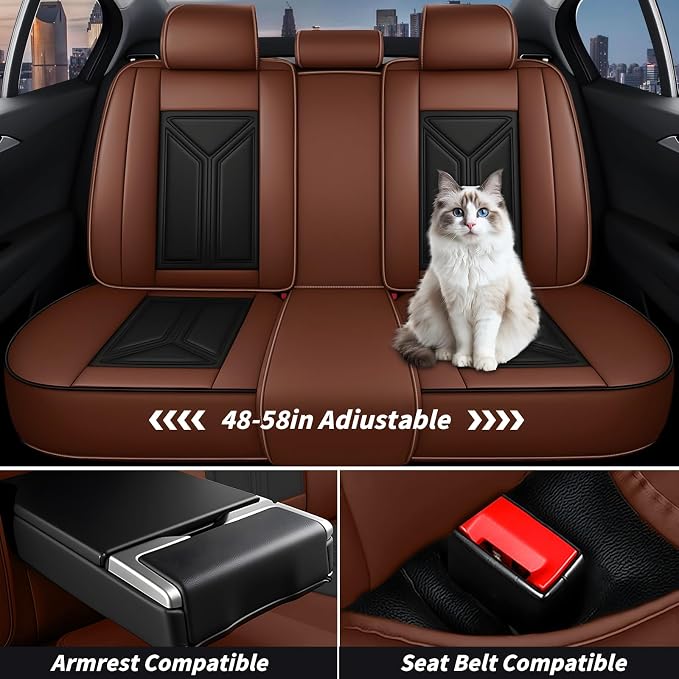 Arazi Fit for 90% of Mercedes-Benz Seat Covers, 360° Full Wrap Original Seat Cover, Waterproof Nappa Leather Seat Covers with Big Space Storage Pocket Seat Protector（5 Seats Luxury, Black&Brown）
