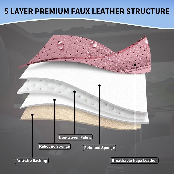 Pink Leather Car Seat Covers Front Seat Breathable Seat Protectors Waterproof Automotive Seat Covers Universal Fit for Most Cars SUVs Trucks Vehicles
