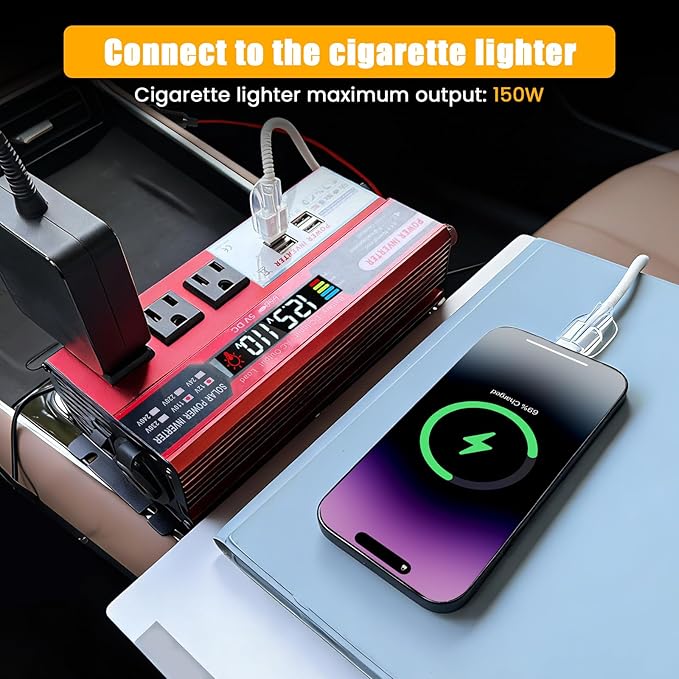 ALSO GO 1000W Power Inverter 12V DC Volt to 110V AC Car Inverter with LCD Screen Display, 3 AC Outlets, 4X 2.4A USB Port, Car Power Converter for Truck, Home, Vehicles, Laptop, Trip