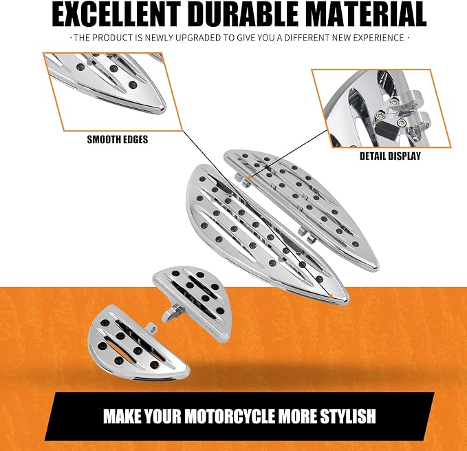 Floorboards Set Driver Passenger Footboards Front Rear Foot Pegs CNC Fit For Harley Touring Road Glide Street Glide Electra Glide Softail Dyna (Chrome)