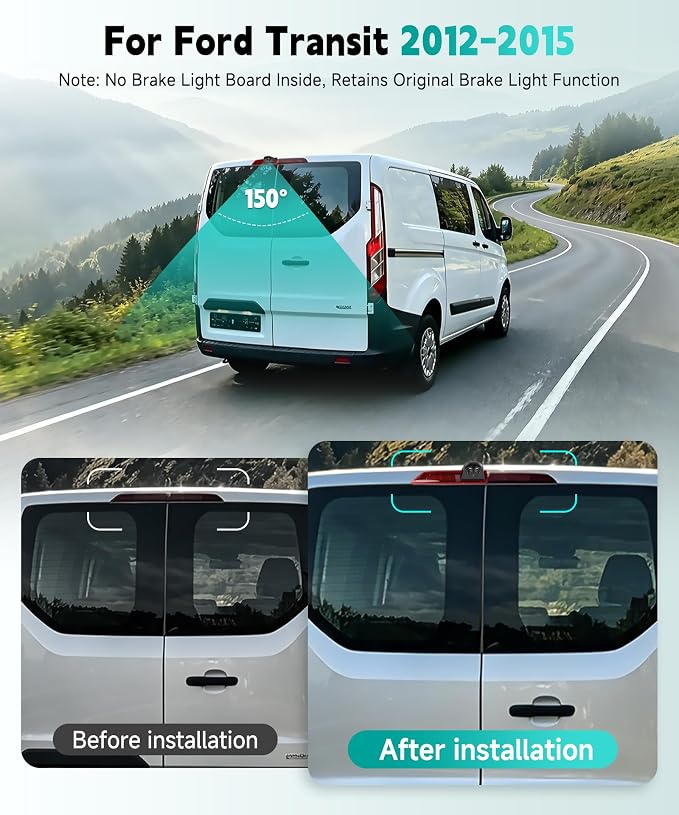 Brake Light Backup Camera for Ford Transit 2012-2015, High Mount Third Brake Light Reverse Camera, HD Rear View Parking Camera with Night Vision, Wide Angle, IP67 Waterproof, OEM Fit (No Light Board)