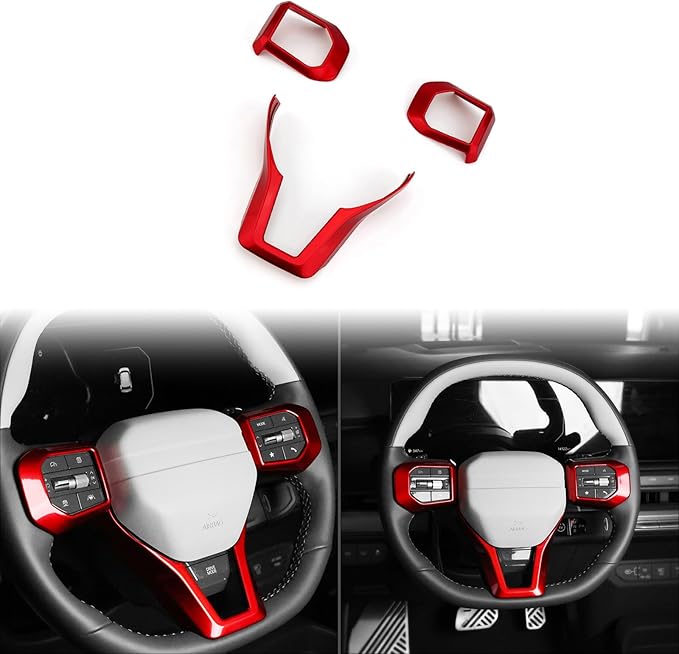 ABS Car Steering Wheel Frame Cover Steering Wheel Button Panel Frame Compatible with Kia K4 GT GT-Line 2025 Kia EV6 GT-Line 2025 Kia EV3 GT-Line Kia EV4 GT-Line Accessories(Glossy Red Style)