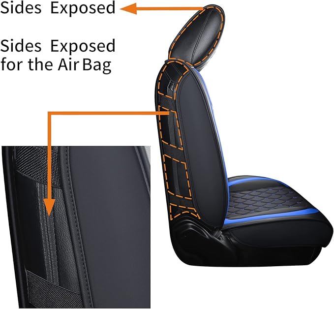 Aierxuan Jeep Wrangler JK JL Front Seat Covers Custom Fit 2/4 Door 2007-2026 Unlimited X Rubicon 392 Sahara Willys Sport High Altitude Truck Pickup Waterproof Leather (2 PCS Front/Black-Blue)