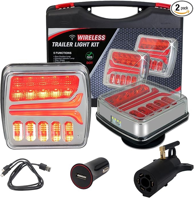 NeaLia Magnetic Wireless Trailer Lights, Rechargeable LED Trailer Light for Towing Truck, Waterproof Tail Tow Lights Kit for RV Camper Boat Caravan, Portable Turn Signal Brake Running Stop, Flood Beam