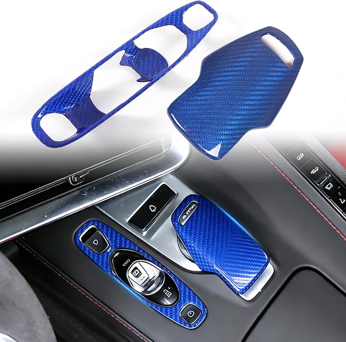 Set of 2 Genuine Carbon Fiber Gear Shift Panel Cover Trim for Corvette C8 2020-2025 Gear Shift Knob Head Protection&Console Gear Shift Button Panel P D Auto M Button Frame Accessories (Blue)