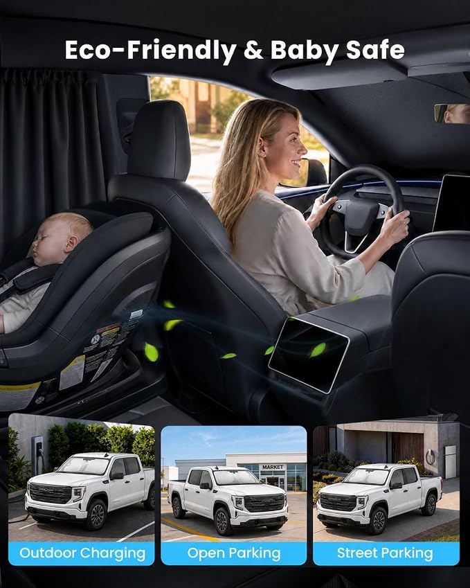 REEVAA 2026 3rd Pro Windshield Sunshade for 2019-2026 GMC Sierra | Dual-Layer Heat & Sun Defense, OEM Design | Foldable Sun Shade Car Accessories with Storage Bag