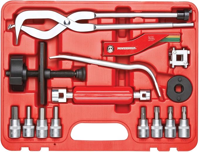 Powerbuilt Brake Service Set, 15 Piece, Remove Springs, Adjust Vehicle Drum Brakes, Spread Disc Pads, Piston Tool, Vehicle Repair Kit 948007
