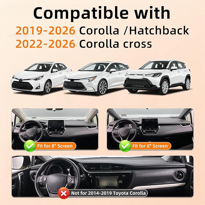 Phone Mount for Toyota Corolla (2019-2025 2026,8") / Corolla Hatchback (19-26) / Corolla Cross (2022-2026), 360° Adjustable Dashboard Car Mount, Hands Free Mobile Holder, with Storage Box, Car Gifts