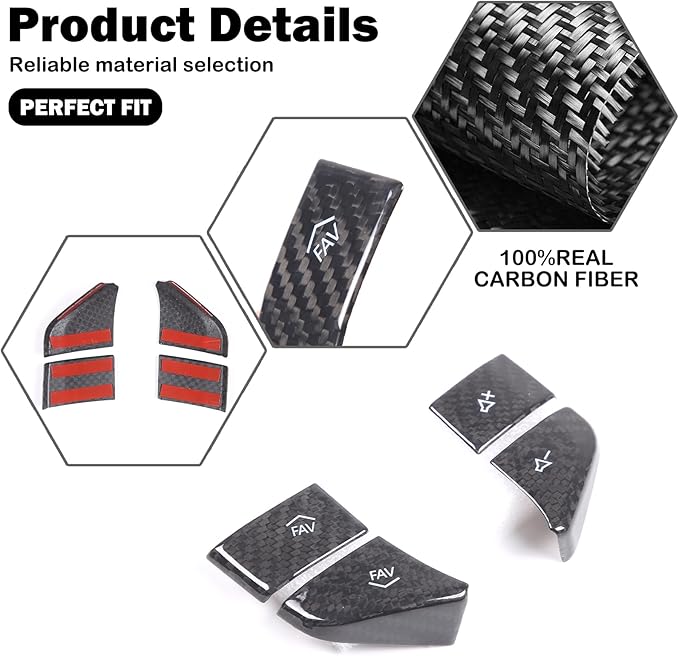 Dry Carbon Fiber Central Control Steering Volume Button Cover Compatible with Corvette C8 2020-2025 Accessories 4Pcs Center Consoles Steering Button Panel Sticker Decorative Interior Trim (Black)