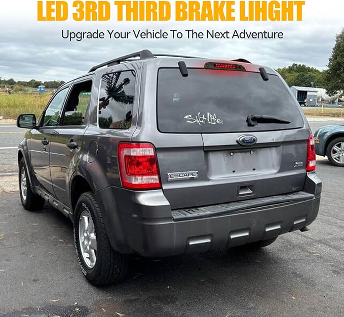 Third 3rd Brake Light LED for 2002-2010 Ford Explorer, 2008-2012 Ford Escape High Mount Rear Brake Lights Assembly, Waterproof Center Cab Lamp Stop Light (Black)