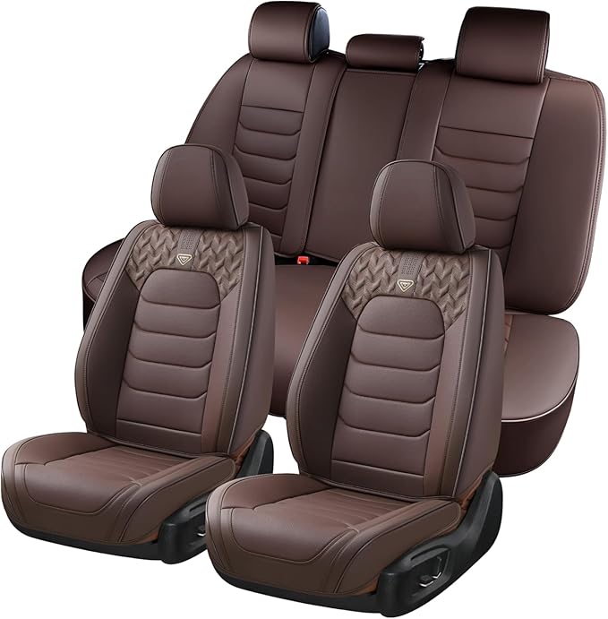 FLORICH Seat Covers Full Set, Leather Seat Cover, Front and Rear Seat Covers 5 Seats, Waterproof Car Seat Cushion Protector Accessories for Sedan SUV Pick-up Truck(Coffee, Full Set)