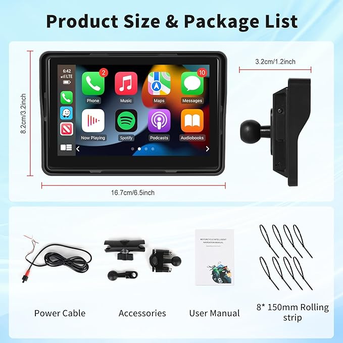 Podofo Upgrade Motorcycle GPS Wireless Apple Carplay/Android Auto Waterproof Car Stereo, 5" IP67 Waterproof IPS Touchscreen with Dual Bluetooth,Navigation/Siri/Goog-le for Motorbike