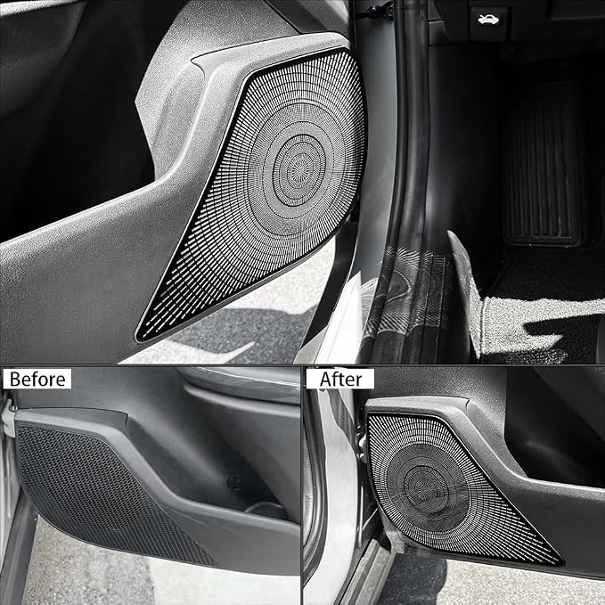 Stainless Steel Chrome Car Interior Door Speaker Cover Trim Speaker Frame Protective Sticker Compatible with Kia K4 2025 2026 Accessories (Black Style)
