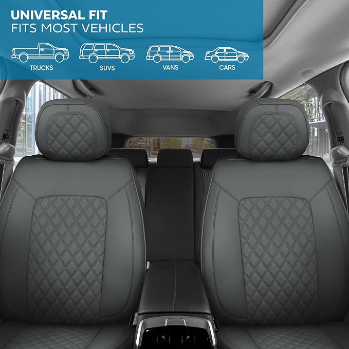 MotorBox Prestige Edition Napa Leather Seat Covers Full Set – Gray Car Seat Covers Front Seats and Back Car Seat Protector, Waterproof and Universal Fit for Most Small to Medium Autos, Trucks & SUVs