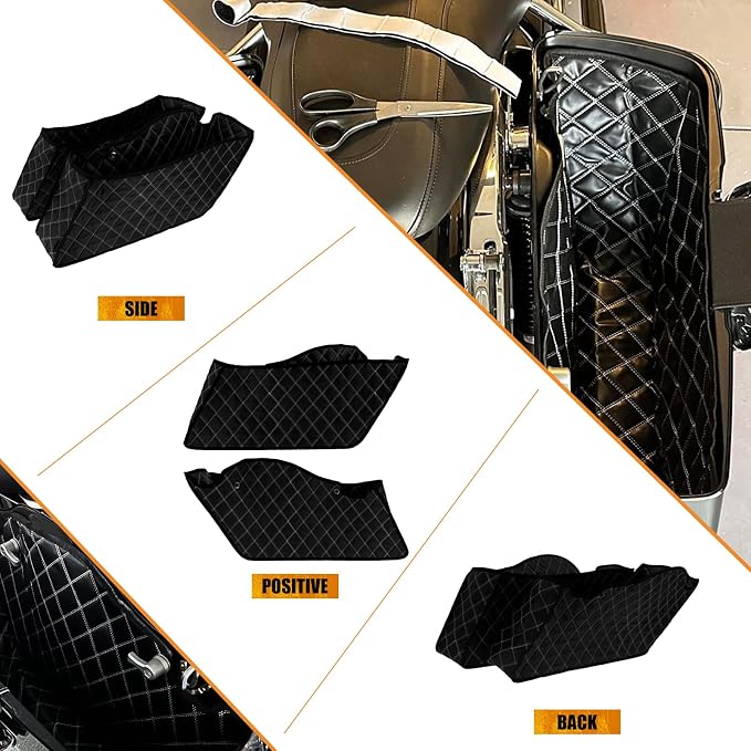 Saddlebag Liners Fit for Harley Touring 2014-2023 | White Stitching, Drop-In, Non-Stretched Design, Fit for 2014-2023 Road King, Road Glide, Street Glide & Electra Glide
