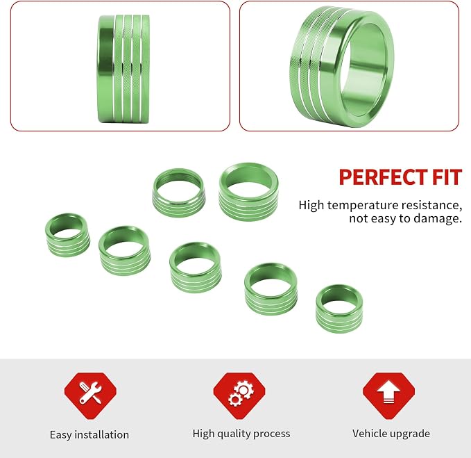 Jimen for Ram Center Console Knob Covers, 7PCS AC Air Conditioner Audio Volume Button & Headlight Switch & 4WD Shifter Knob Ring Trim Fit for Dodge Ram 2018-2025 (Green)