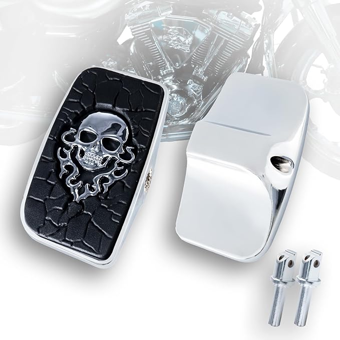 Front Rear Rider Passenger Floorboard FootPeg for Victory Cross Country Hammer Vegas 8-Ball Kingpin Indian Chief Dark Horse Chieftain Springfield etc (Metal Skull, Chrome)