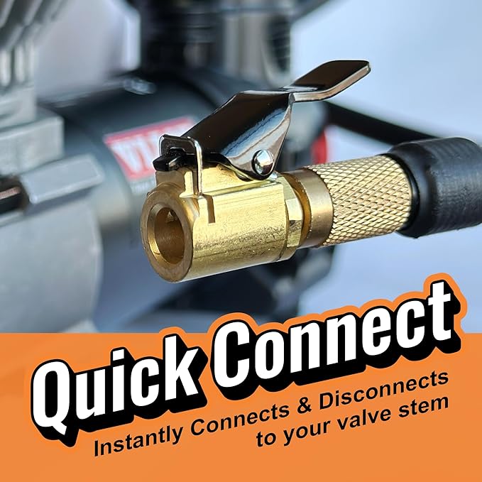 Chuck Mates Premium Quick-Connect Tire Inflator Air Chuck – Locking Adapter for Air Compressors & Valve Stems (2 Pack) Open-Type Speed Clip