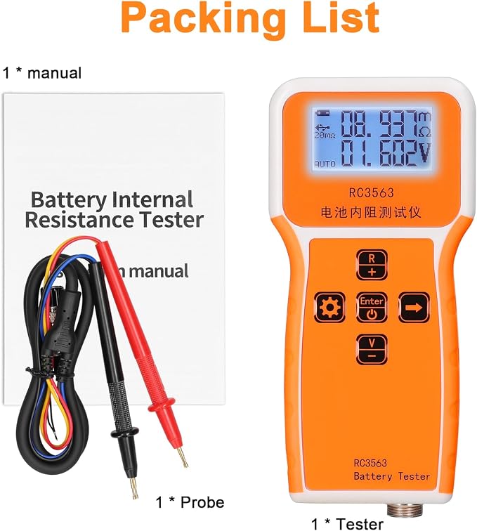 Voltage Tester, RC3563 Voltage Meter Multimeter 3-Digit Display Battery Internal Tester Handheld Portable Battery Internal Voltage Tester (Tester & Probe)