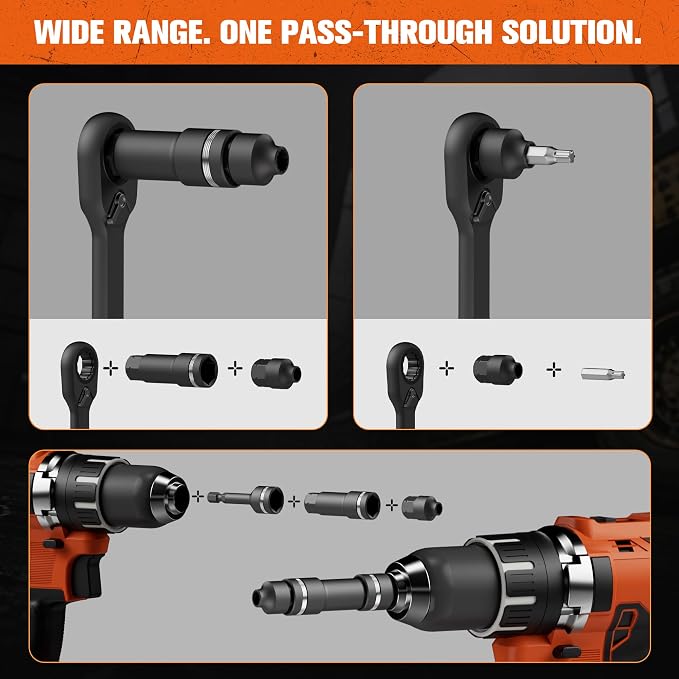 24-Piece 3/8" SAE & Metric Pass-Through Socket Set with Reversible Ratchet, Non-Slip Extractor Sockets for Damaged & Stubborn Fasteners