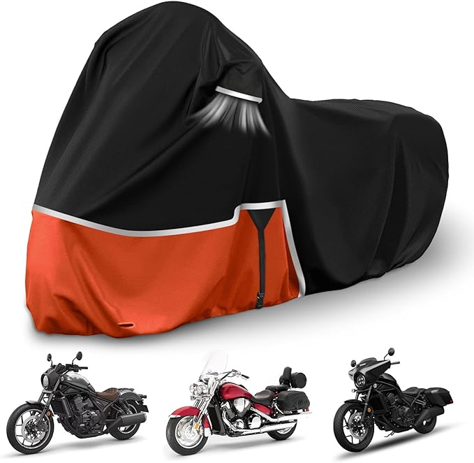 Waterproof Motorcycle Cover Replace for Honda Rebel 300 500 1100 and Shadow 750/ Vtx 1300 /Fury, 420D Oxford Cloth Motorcycle Cover for Snow Rain Dust Protection