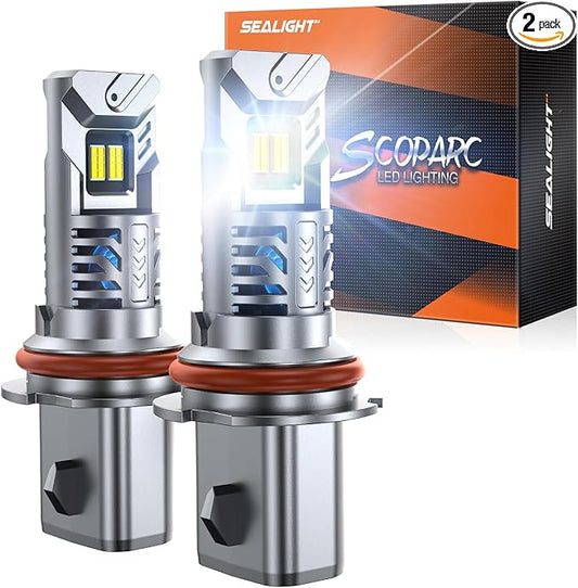 SEALIGHT 9007/HB5 Fog Bulb, 50000LM High Power, 6500K Cool White with 14000RPM Cooling Fan, 1:1 Mini Size for 9007/HB5 Fog Light, Plug - N - Play, Pack of 2