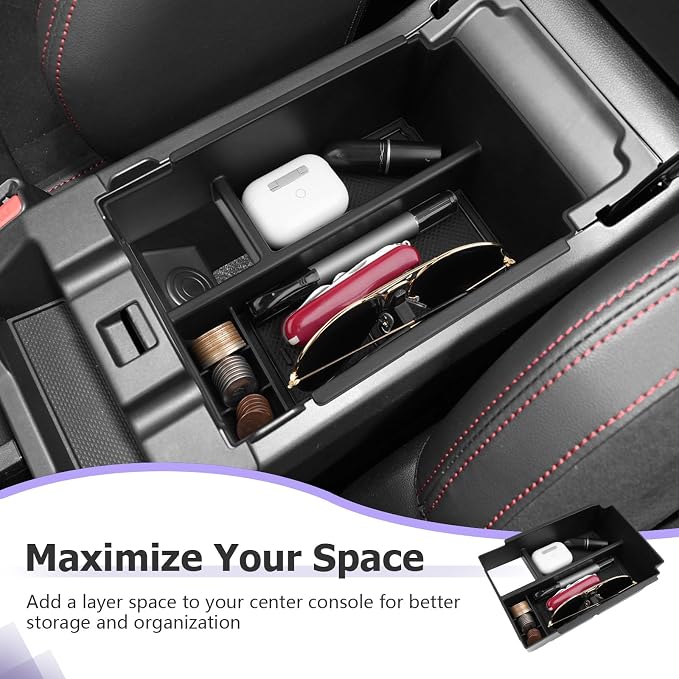 LUWU Center Console Organizer Compatible with 2022-2024 2025 2026 Subaru WRX Accessories Armrest Console Secondary Storage Box Insert Tray ABS Material Black (CVT Automatic Performance Transmission)