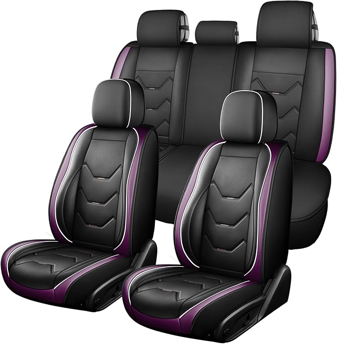 otoez Leather Seat Covers for Car Full Set, 5 Seat Car Seat Cover, Waterproof Automotive Seat Covers, Universal Seat Protector for Most Cars SedensTrucks SUVs (Dark Purple)
