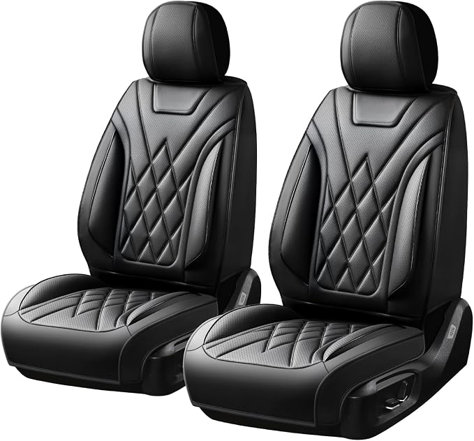 Car Seat Covers Compatible with Ford Focus 2009-2018 - Waterproof & Breathable Luxury Leather All-Weather Seat Cushions Protectors, Airbag Compatible, Only 2 Front seat Covers (Black)