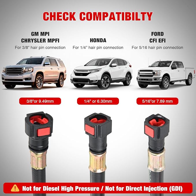 GOOACC Fuel Pressure Test Kit, Automotive Fuel Injection Pressure Gauge Tester 0-100PSI with 1/4 5/16 3/8 Quick Connect Adapters for Gasoline EFI Engines