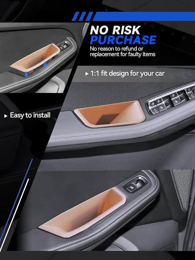 for Macan Door Side Storage Boxes 2015-2025 2026 Porsche Macan S/T/GTS Accessories Front & Rear Door Pocket Organizer Tray Set with Anti-Rattle Liners 4PCS(Not for 2024+ Macan EV)