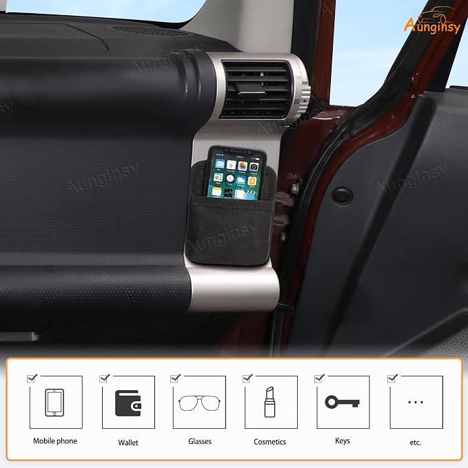 2Pcs Dashboard Side Air Vent Outlet Storage Bag Compatible with Toyota FJ Cruiser 2007-2021, Center Console Multifunction Organizer Tray Pouch Box for Phone/Coin/Key/Card Storage Expansion Accessories