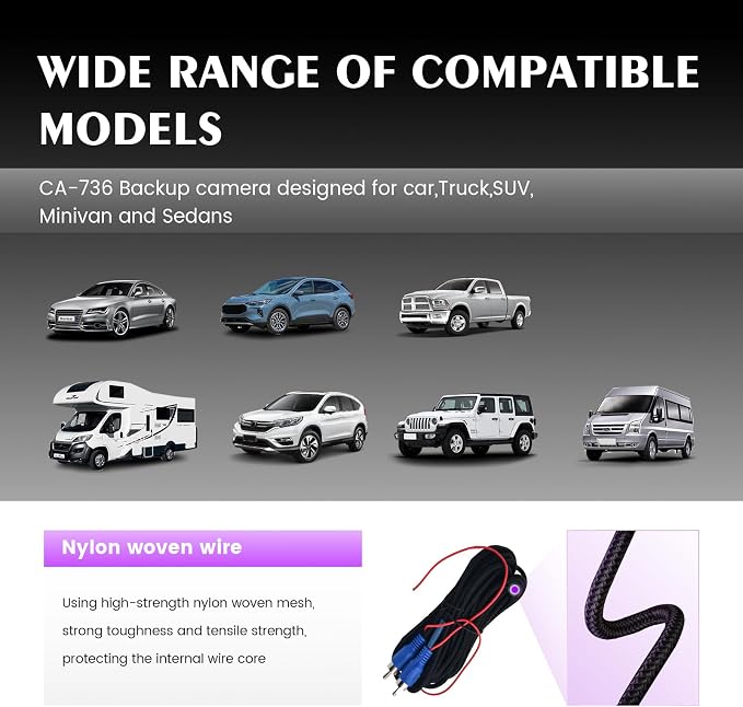Dasaita AHD 1080P Backup Camera, Universal Front or Rear View, Only Fit 1080P Navigation,170° Wide Angle, Night Vision, Fisheye Correction, IP68 Waterproof, 8M RCA Cable Reversing Parking Kit