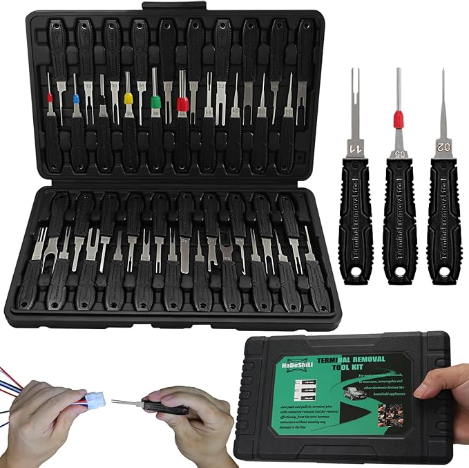 Terminal Removal Tool Kit - 41pcs Electrical Pin Removal Tools Automotive Depinning Tool Kit with Blow-Molded Case for Most Connector, Black