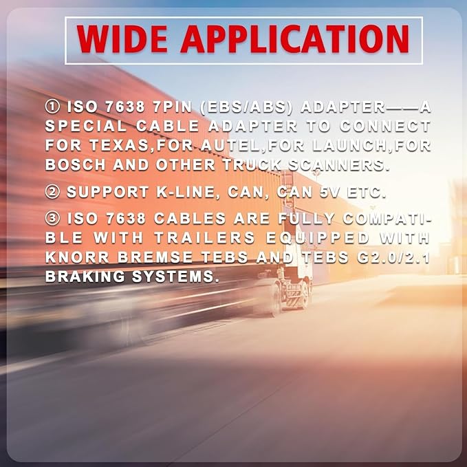 ISO 7638 7pin (EBS/ABS) Adapter, Trailer and Truck Diagnostic Cable for Autocom Trailer Diagnostic, for Texas, for Bosch and for Knorr Bremse Heavy Duty OBD2 Truck Scanner Support K-Line, Can, Can 5V