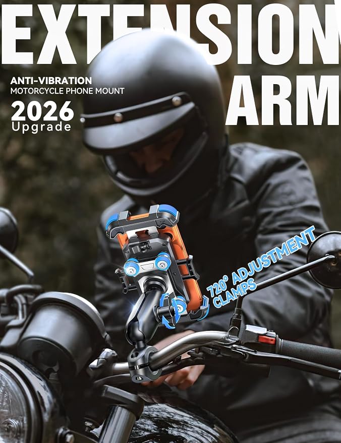 JOYROOM Motorcycle Phone Mount Holder - [Dual Vibration Dampener] 100mph Anti-Shock Phone Holder for Motorcycle [Metal Adjustment Arm] Bicycle Bike Phone Holder Mount for 4.7-7" Cell Phones, Blue