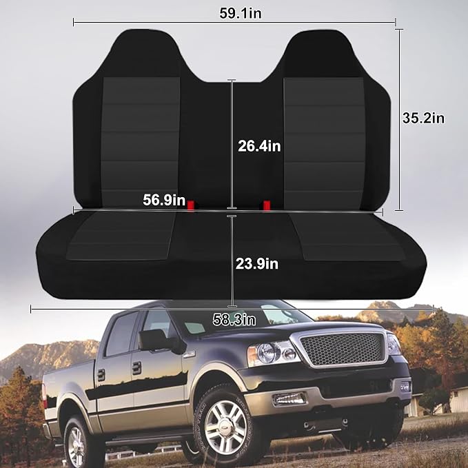 Custom Bench Seat Covers for Ford F150 1999 2000 2001 2002 2003 2004 Heavy Duty Cloth Protector Interior Accessories，Waterproof & Machine Washable - Black