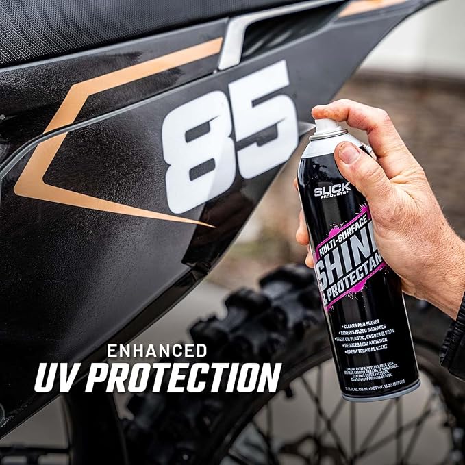 Slick Products Shine & Protectant Spray 17.35 FL OZ. - High Gloss Clear Coating Renew Vinyl, Plastic, Rubber, Trim, Tire, Car, Truck, Motorcycle, Dirt Bike (2-Pack)
