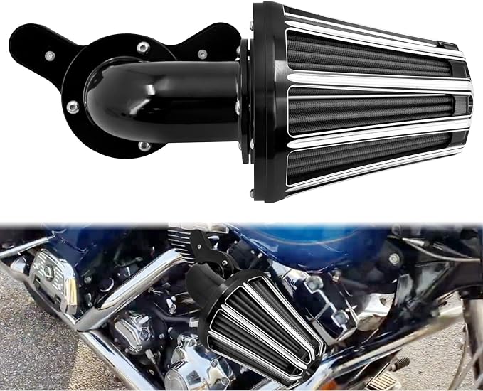 Air Cleaner Filter 90° Forward-Facing Intake Kit CNC Fit for Harley Touring Softail Dyna Sportster XL (Black Housing Grey Element, C For Touring 08-16,Softail 16-17,Trike 08-16)