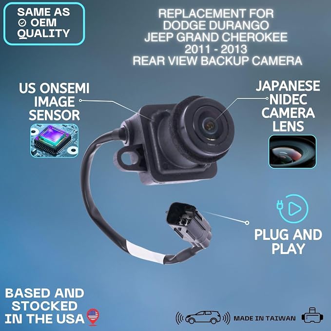 Backup Camera for 2011 2012 2013 Dodge Durango Jeep Grand Cherokee | Fits OE 56054059AC 56054059AD 56054059AE 56054059AF, rear view reverse parking assist backup tailgate monitor video sensor