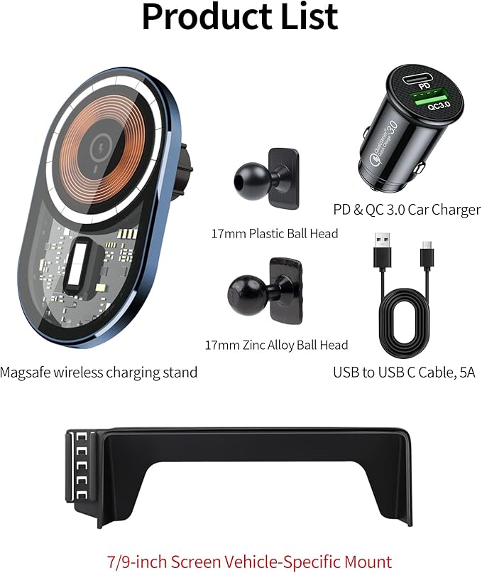 Wireless Charging Car Phone Holder for Honda Civic 2022-2026 / Civic Hybrid 2025-2026, 7/9" Screen Fixed Clip, 360° Rotation Car Phone Mount Compatible with MagSafe