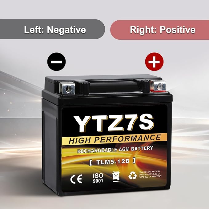 YTZ7S-BS 12V 6Ah AGM Sealed Motorcycle Battery, Maintenance-Free, Compatible with Honda TRX450ER TRX450R ATV, Scooter & 4 Wheeler