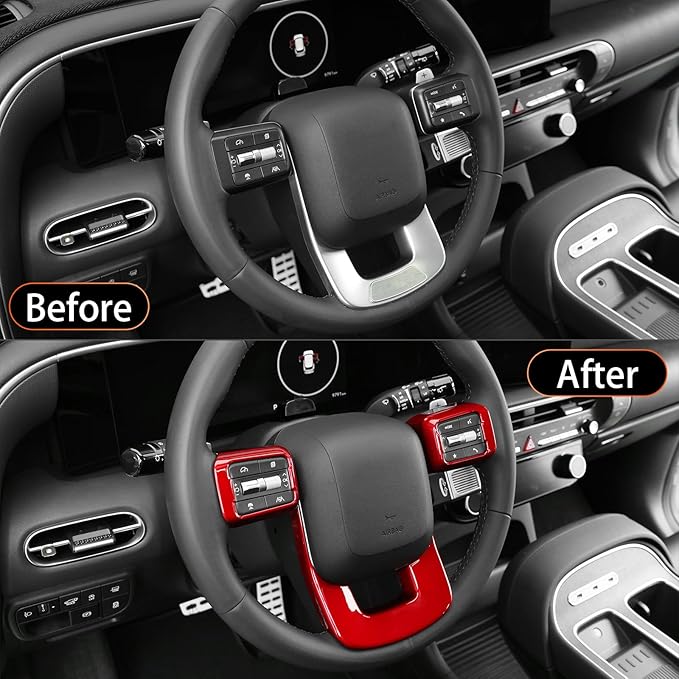 YOUTOOCAR Steering Wheel Cover Trim Compatible with Hyundai Santa Fe 2024-2026 Hyundai Palisade 2026 Hyundai IONIQ 9 Accessories (Red)