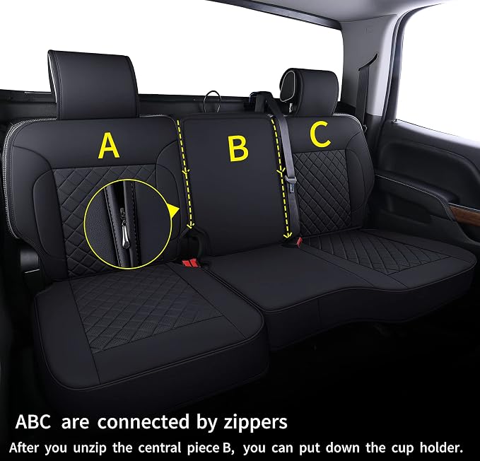 LUCKYMAN CLUB Chevy Silverado/Sierra P01-S1 Seat Covers Full Set, Fit 2014-2018 1500/2015-2019 2500 HD/3500 HD Crew Cab with Breathable Faux Leather (Full Set, Black)