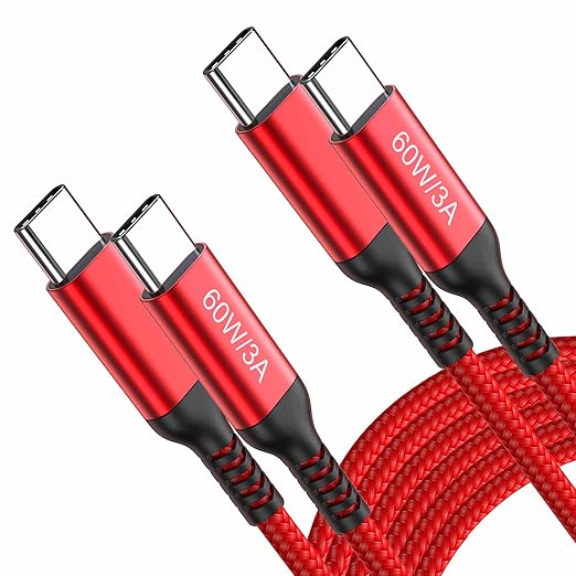60W USB-C to USB-C Cable 10FT 2Pack, Long Fast Charging Cord Compatible with Apple MacBook Pro/Air, iPad Pro, Samsung Galaxy S23/S22/S21 Ultra and Type-C Car Charging (Red)