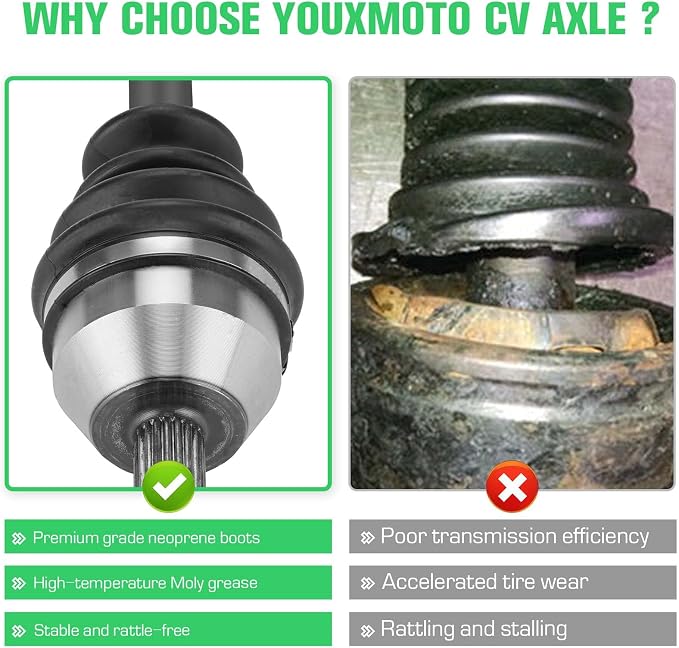 Youxmoto CV Axle Front Left/Right Fit for Polaris Ranger 500 (EFI 2x4)/ 700 (6x6 EFI/XP) 2005 2006 2007, 4340 Chromoly Steel Drive Shaft CV Axles, for 1332423, 1380236